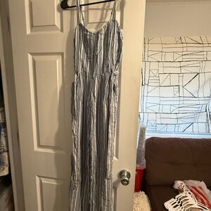 Hollister Navy and White Striped Jumpsuit